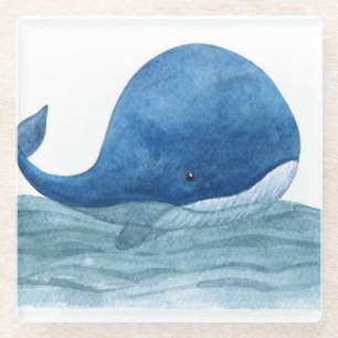 Posavasos De Vidrio Ilustracion acuático Cute Blue Whale