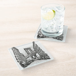 Posavasos De Vidrio Ilustracion blanco negro de Brooklyn Bridge Nueva 