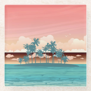 Posavasos De Vidrio Ilustracion con puesta de sol.