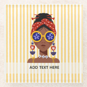 Posavasos De Vidrio Ilustración de cabeza de mujer colorida sobre vidr