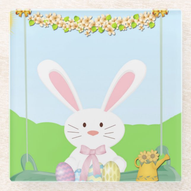 Posavasos De Vidrio Ilustracion de conejo de Pascua (Anverso)
