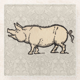 Posavasos De Vidrio Ilustracion de época de cerda de cerdo