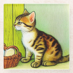 Posavasos De Vidrio Ilustracion de gato de tabby de época