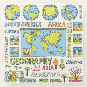 Posavasos De Vidrio Ilustracion de geografía de época dibujado a mano