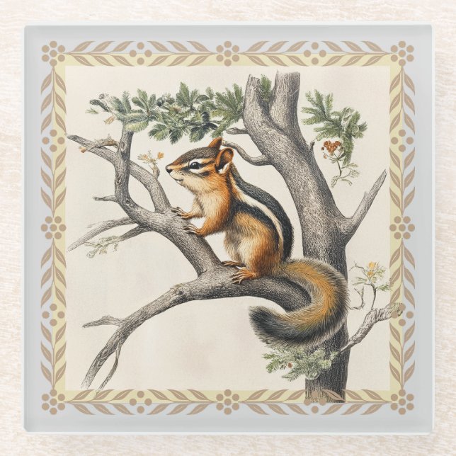 Posavasos De Vidrio Ilustracion de la cosecha de chipmunk (Anverso)