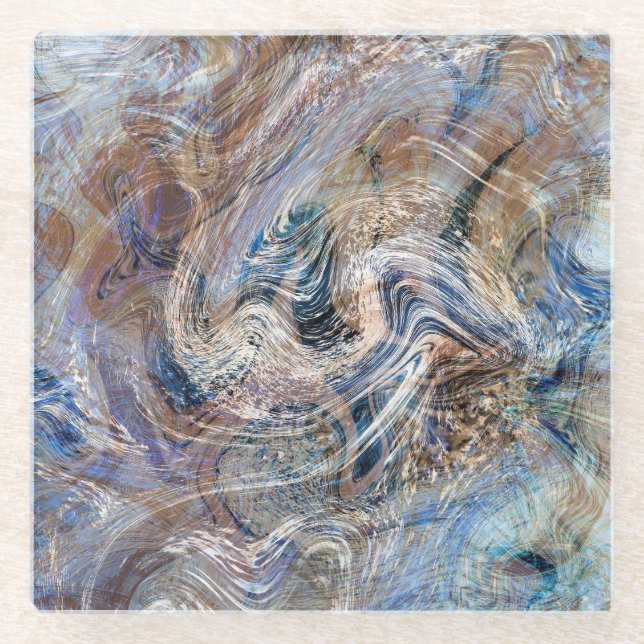 Posavasos De Vidrio Ilustración de mármol de fluido gris azul (Anverso)