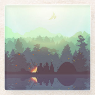 Posavasos De Vidrio Ilustracion de montaña Camping Adventure Forest