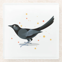 Posavasos De Vidrio Ilustracion de pájaro - pájaro negro