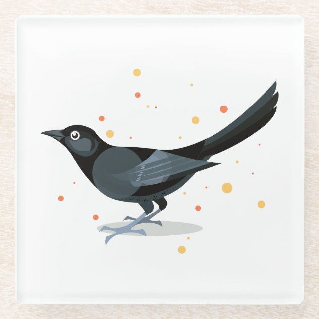 Posavasos De Vidrio Ilustracion de pájaro - pájaro negro (Anverso)