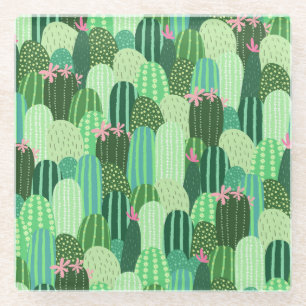 Posavasos De Vidrio Ilustracion de patrón de Cactus sin soldadura de c