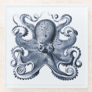 Posavasos De Vidrio Ilustracion de pulpo azul de la Marina por Ernst H