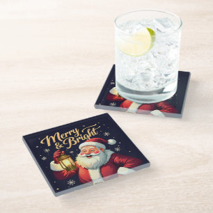 Posavasos De Vidrio Ilustración de Santa Claus alegre sosteniendo una 