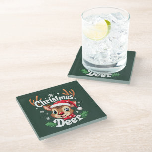 Posavasos De Vidrio Ilustracion de venado de Navidades hábiles