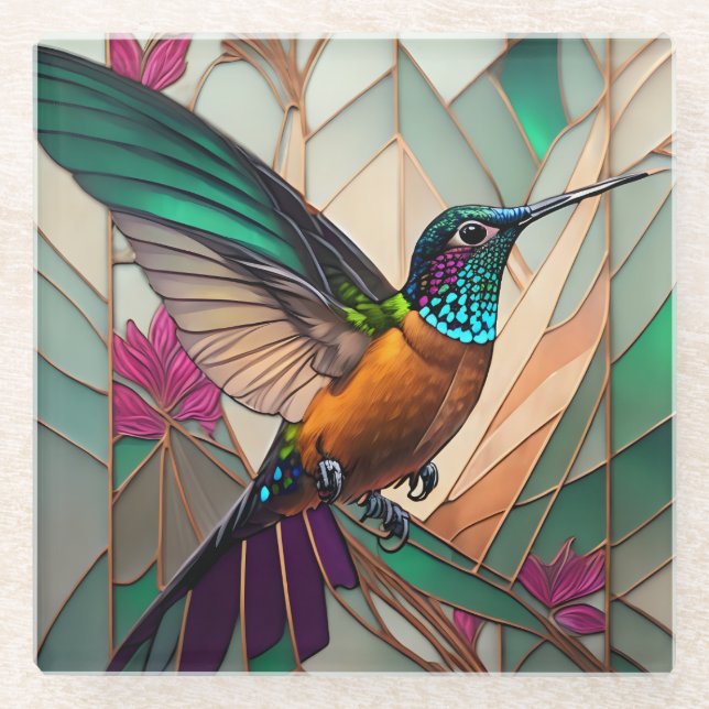 Posavasos De Vidrio Ilustracion de vidrio templado de un colibrí (Anverso)