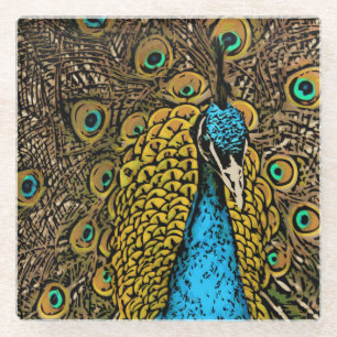 Posavasos De Vidrio Ilustracion del esplendor del pavo real