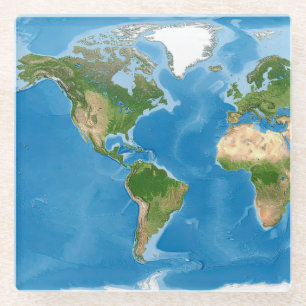 Posavasos De Vidrio Ilustración del mapa topográfico mundial de la Tie