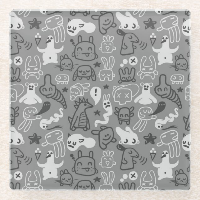 Posavasos De Vidrio ilustracion del modelo de los doodles (Anverso)