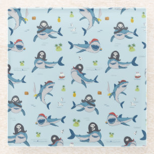 Posavasos De Vidrio Ilustracion del perro del tiburón pirata