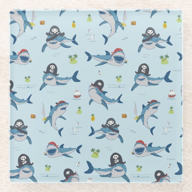 Posavasos De Vidrio Ilustracion del perro del tiburón pirata (Anverso)