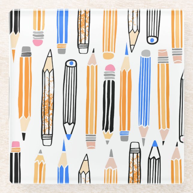 Posavasos De Vidrio Ilustracion dibujado a mano de lápiz de escuela (Anverso)