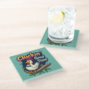 Posavasos De Vidrio Ilustracion divertidísimo de pollo