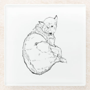 Posavasos De Vidrio Ilustración minimalista de Husky Siberiano