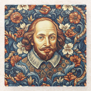 Posavasos De Vidrio Ilustracion retrato de William Shakespeare Gold