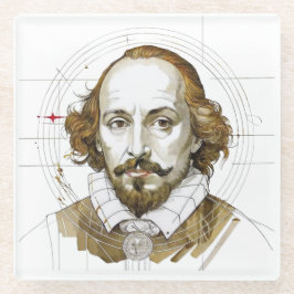 Posavasos De Vidrio Ilustracion retrato de William Shakespeare Gold