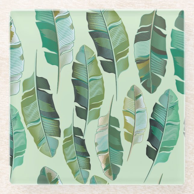 Posavasos De Vidrio Ilustracion tropical de plantas bananeras de moda (Anverso)