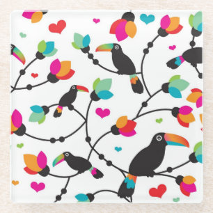 Posavasos De Vidrio ilustracion tropical del pájaro toucan lindo