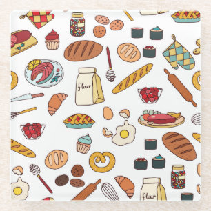 Posavasos De Vidrio Ilustraciones de alimentos de época: patrón sin so