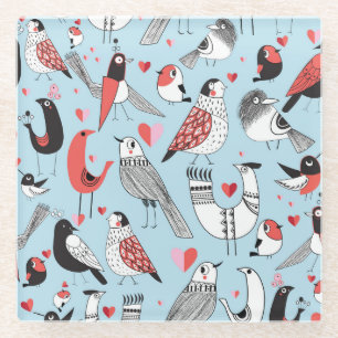 Posavasos De Vidrio Ilustraciones de pájaros divertidos, gráficos sin 