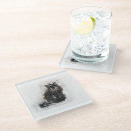Posavasos De Vidrio Imagen alterada de gato negro de moda