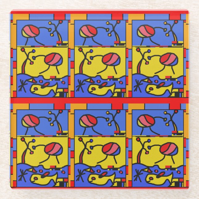 Posavasos De Vidrio Imagen con arte moderno de pescado (Anverso)