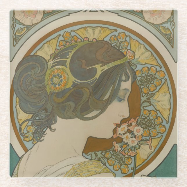 Posavasos De Vidrio Imagen de Alphonse Mucha (Anverso)