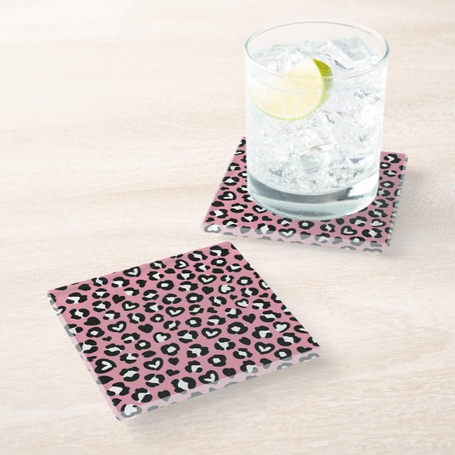 Posavasos De Vidrio Impresión animal, leopardo rosado, puntos de chita (Angular)