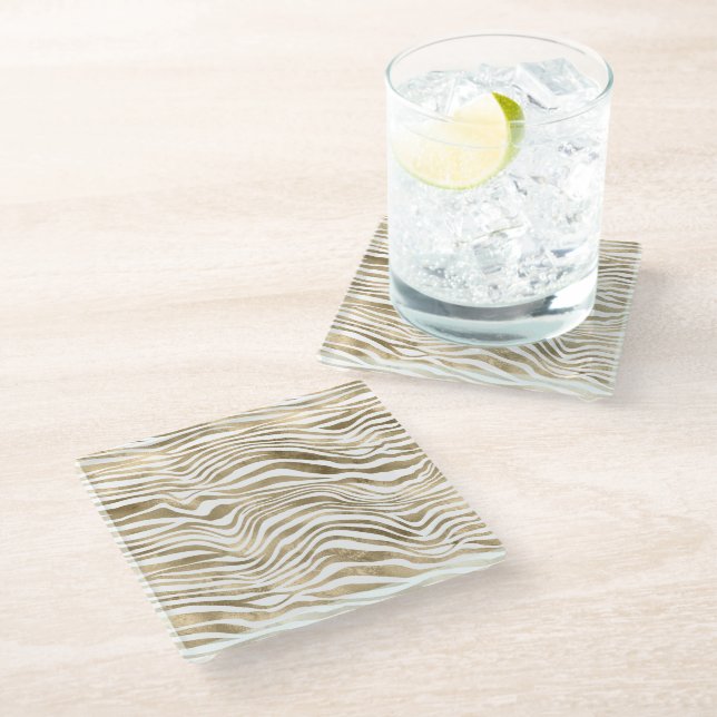 Posavasos De Vidrio Impresión de animales de cebra dorada       (Angular)