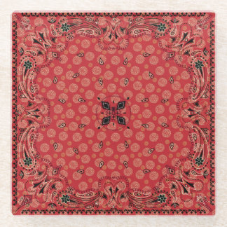 Posavasos De Vidrio Impresión de Bandana Roja Paisley Occidental