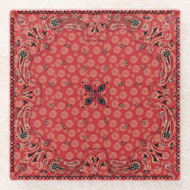 Posavasos De Vidrio Impresión de Bandana Roja Paisley Occidental (Anverso)