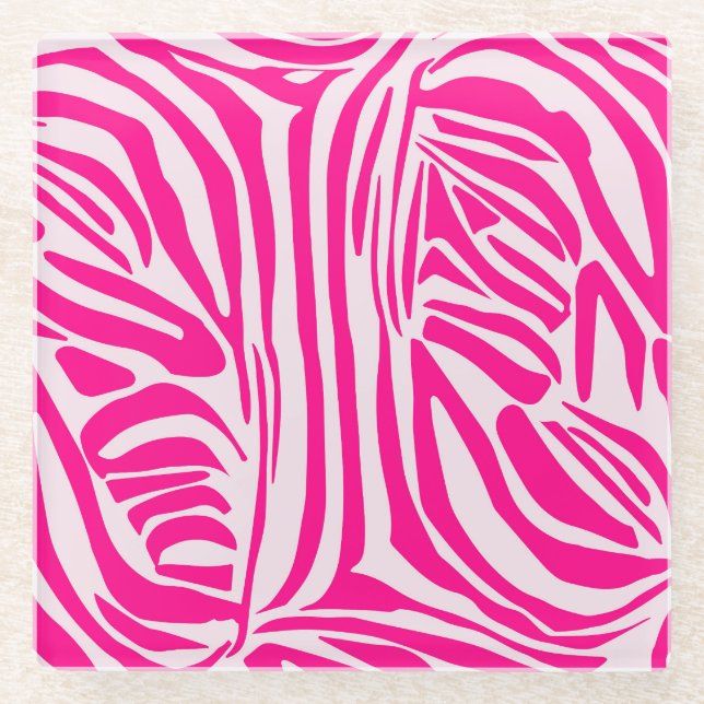 Posavasos De Vidrio Impresión de cebra rosa (Anverso)