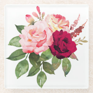 Posavasos De Vidrio Impresión de color rosa y magenta ilustrada a mano