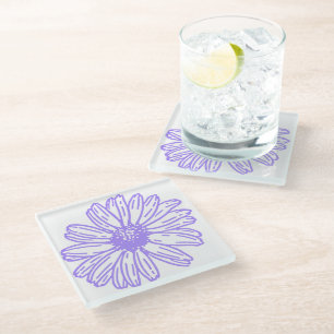 Posavasos De Vidrio Impresión de flores de margarita púrpura pastel, f