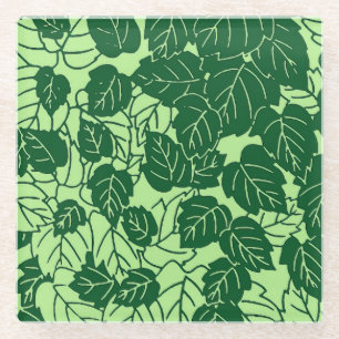 Posavasos De Vidrio Impresión de hoja japonesa, verde esmeralda y lima