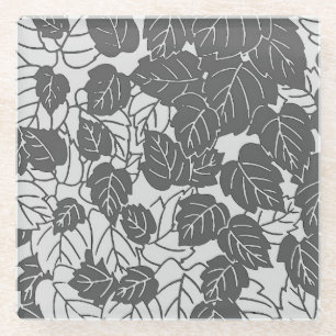 Posavasos De Vidrio Impresión de hojas japonesas, gris claro y oscuro 