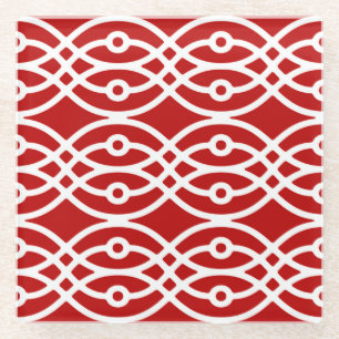 Posavasos De Vidrio Impresión de kimono, rojo oscuro y blanco