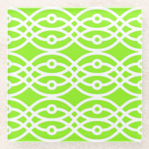 Posavasos De Vidrio Impresión de kimono, verde cal y blanco
