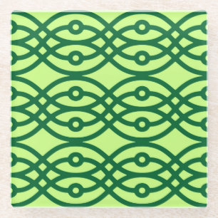 Posavasos De Vidrio Impresión de Kimono, verde claro y oscuro
