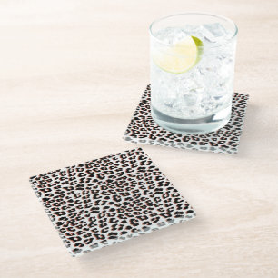 Posavasos De Vidrio Impresión de leopardo blanco y marrón negro