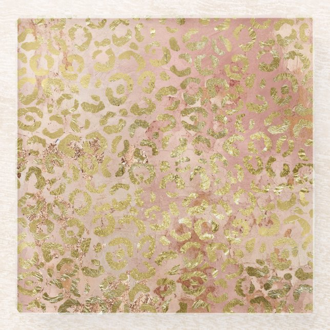 Posavasos De Vidrio Impresión de Leopardo de Oro Rosa (Anverso)