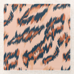 Posavasos De Vidrio Impresión de leopardo: Diseño sin costura textil.